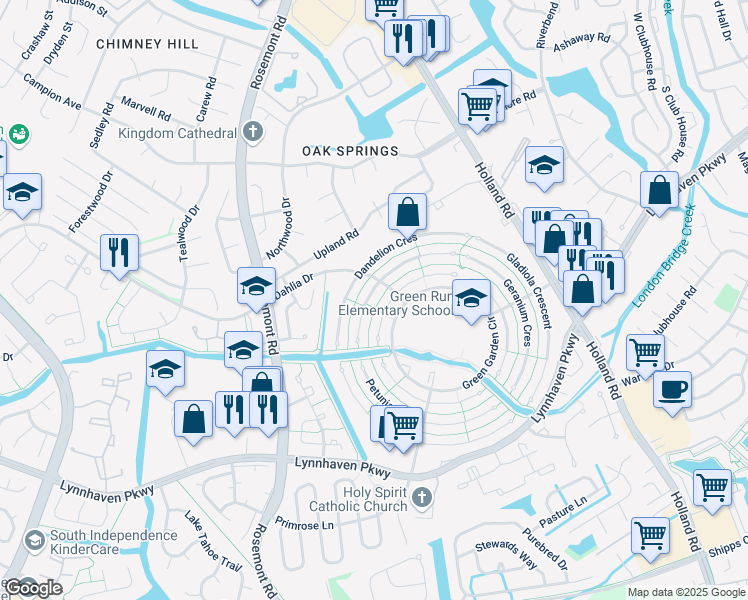 map of restaurants, bars, coffee shops, grocery stores, and more near 3512 Daffodil Crescent in Virginia Beach
