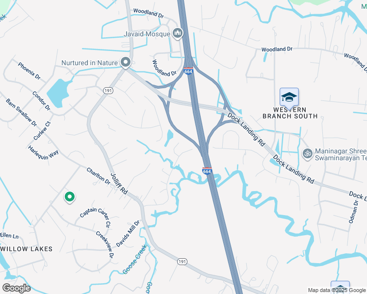 map of restaurants, bars, coffee shops, grocery stores, and more near 1509 James Landing in Chesapeake