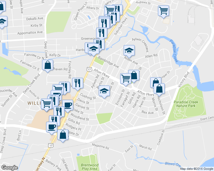 map of restaurants, bars, coffee shops, grocery stores, and more near 82 Cushing Street in Portsmouth