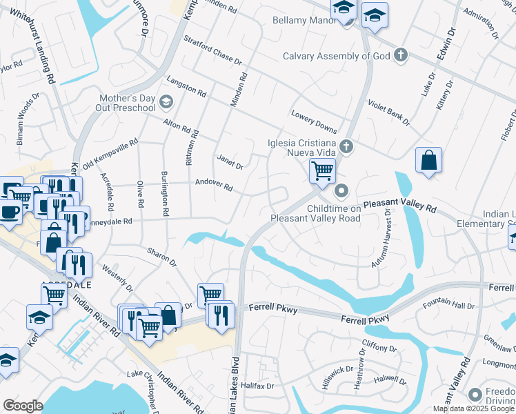 map of restaurants, bars, coffee shops, grocery stores, and more near 5120 Andover Court in Virginia Beach