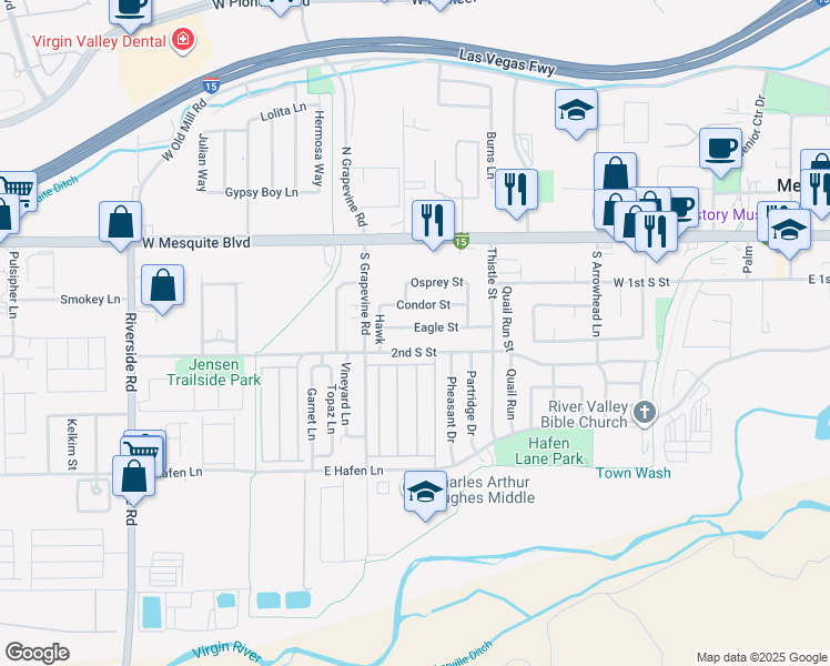 map of restaurants, bars, coffee shops, grocery stores, and more near 562 Eagle St in Mesquite