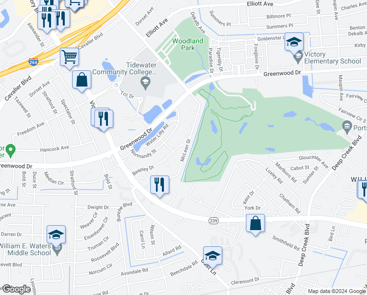 map of restaurants, bars, coffee shops, grocery stores, and more near 600 McLean Street in Portsmouth