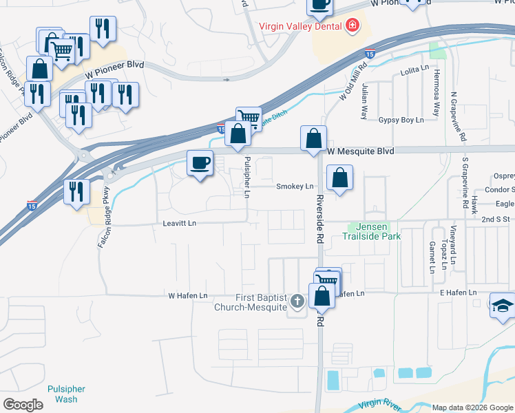 map of restaurants, bars, coffee shops, grocery stores, and more near 895 Santa Theresa Way in Mesquite