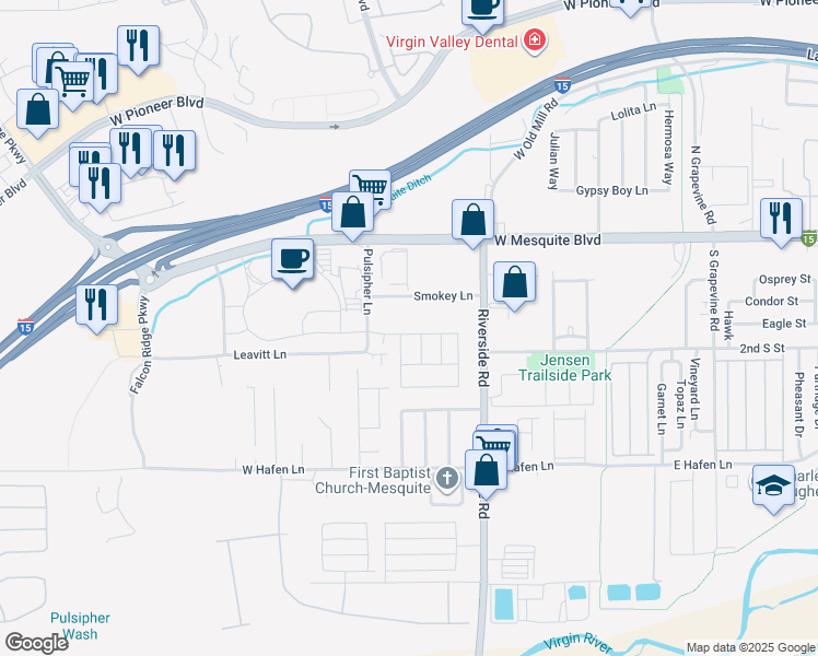 map of restaurants, bars, coffee shops, grocery stores, and more near 871 Santa Theresa Way in Mesquite