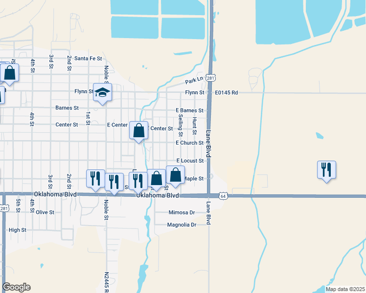 map of restaurants, bars, coffee shops, grocery stores, and more near 702 Seiling Street in Alva
