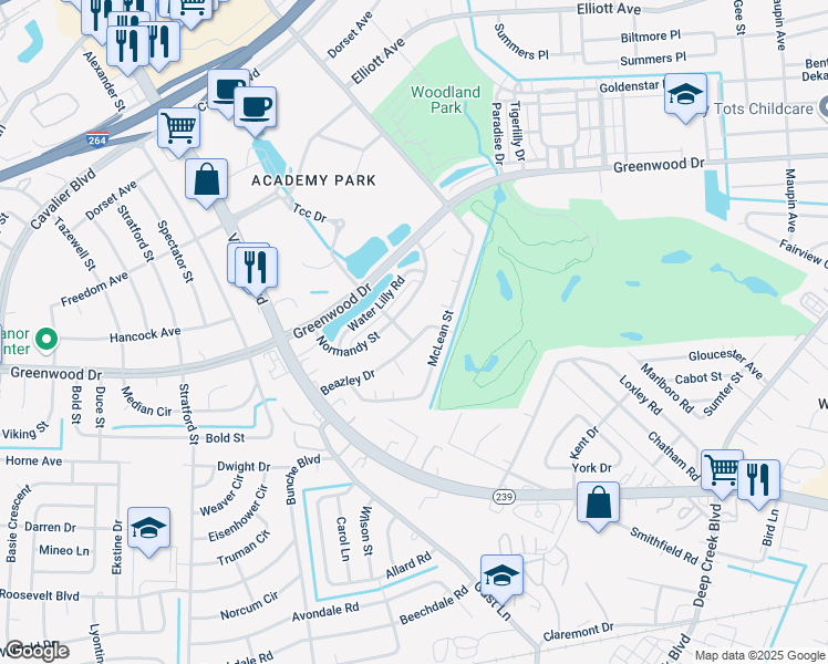 map of restaurants, bars, coffee shops, grocery stores, and more near 111 Beazley Drive in Portsmouth