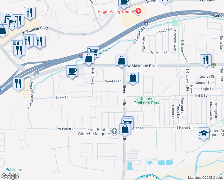 map of restaurants, bars, coffee shops, grocery stores, and more near 841 Santa Theresa Way in Mesquite