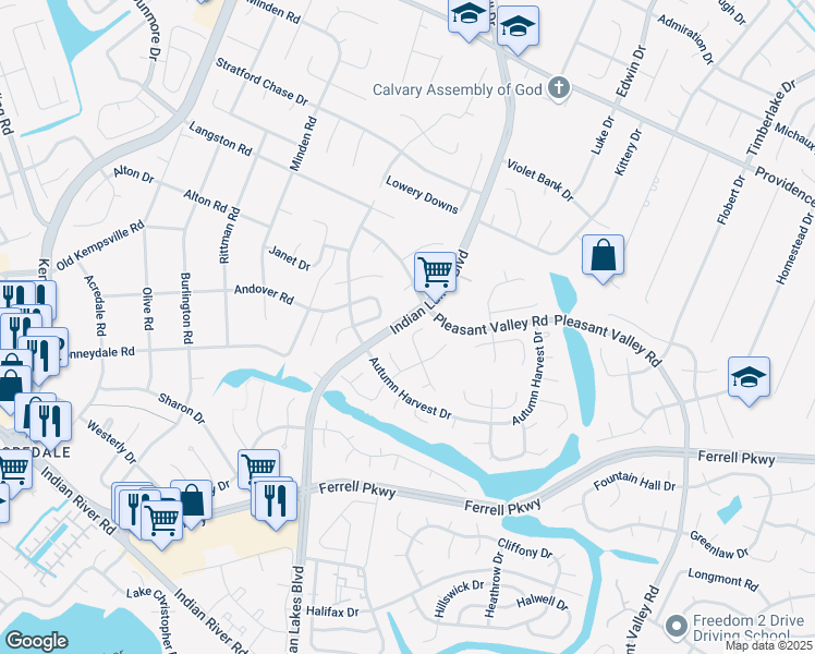 map of restaurants, bars, coffee shops, grocery stores, and more near 1225 Christian Court in Virginia Beach