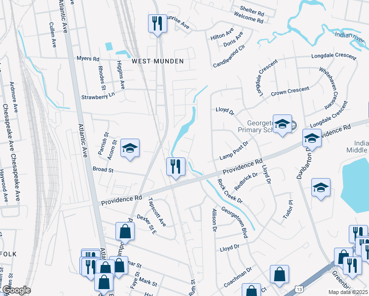 map of restaurants, bars, coffee shops, grocery stores, and more near 324 Daffodil Lane in Chesapeake