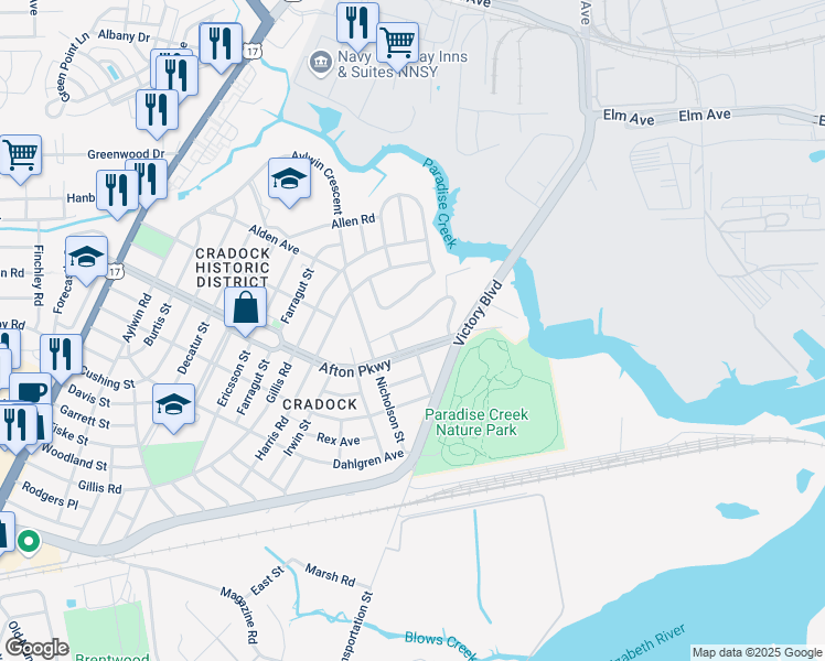 map of restaurants, bars, coffee shops, grocery stores, and more near 6 Kennedy Drive in Portsmouth