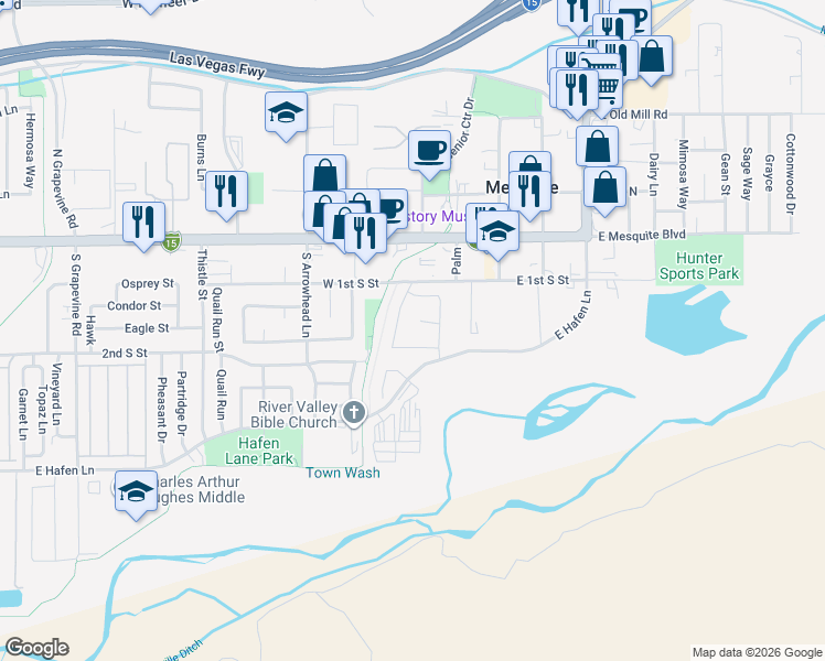 map of restaurants, bars, coffee shops, grocery stores, and more near 208 Bambosa Circle in Mesquite