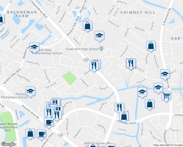 map of restaurants, bars, coffee shops, grocery stores, and more near 4084 Concordia Way in Virginia Beach