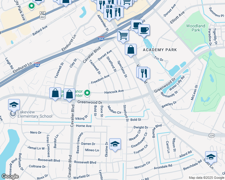 map of restaurants, bars, coffee shops, grocery stores, and more near 500 Henderson Street in Portsmouth
