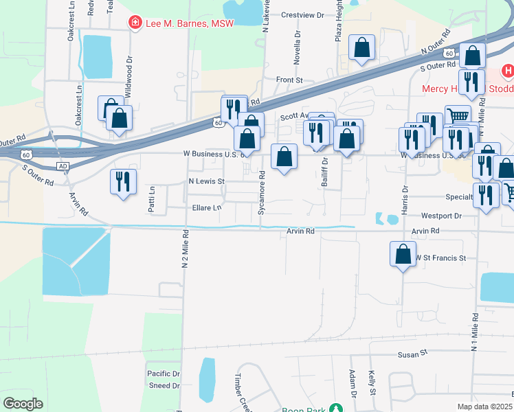 map of restaurants, bars, coffee shops, grocery stores, and more near 1603 Lyndel Street in Dexter