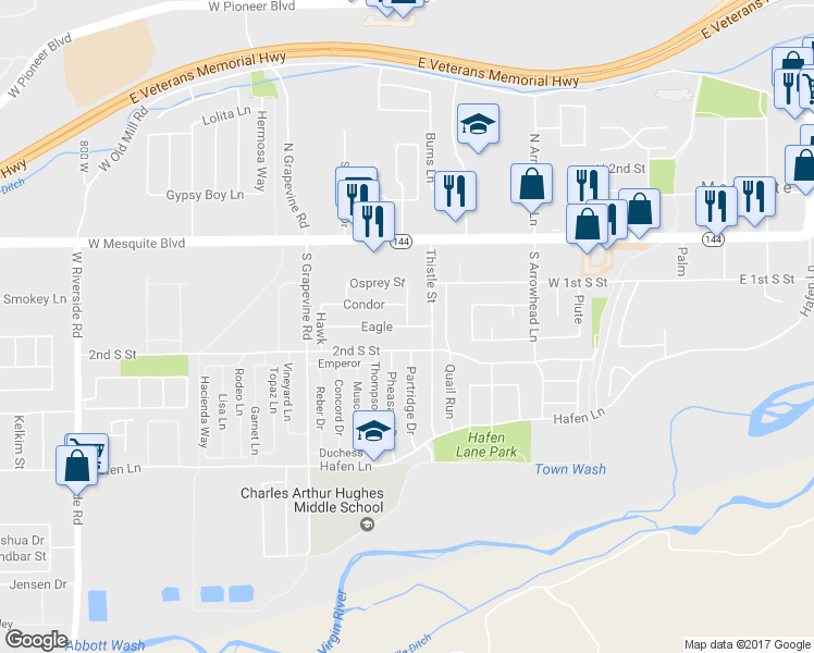 map of restaurants, bars, coffee shops, grocery stores, and more near Eagle Street in Mesquite