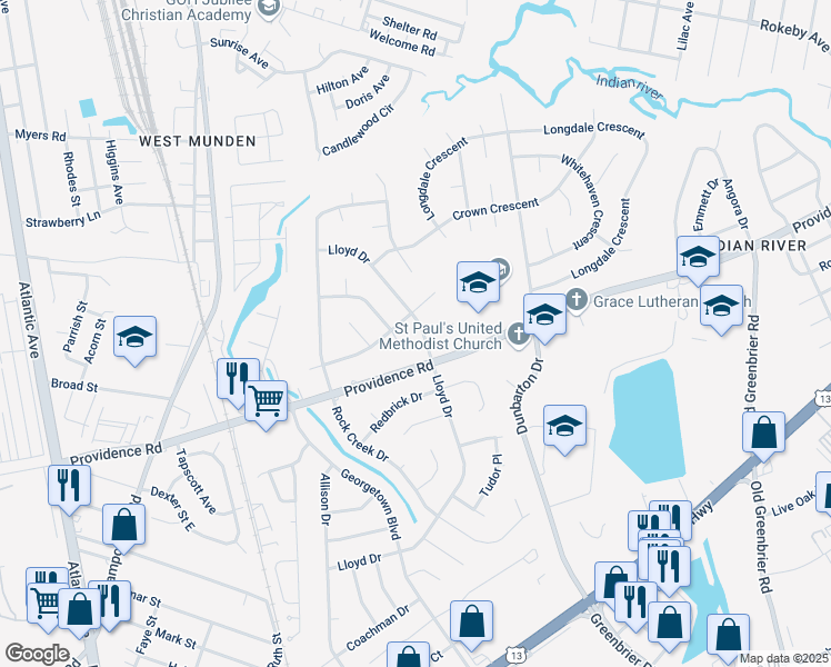 map of restaurants, bars, coffee shops, grocery stores, and more near 2408 Lloyd Drive in Chesapeake