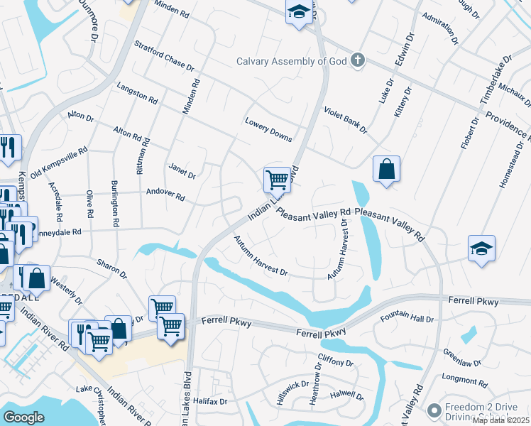 map of restaurants, bars, coffee shops, grocery stores, and more near 1225 Christian Court in Virginia Beach
