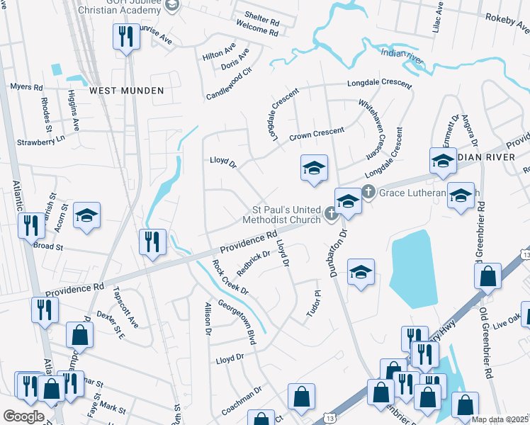 map of restaurants, bars, coffee shops, grocery stores, and more near 2408 Lloyd Drive in Chesapeake