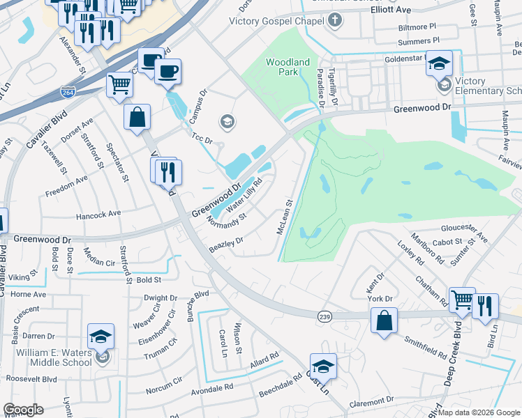 map of restaurants, bars, coffee shops, grocery stores, and more near 111 Beazley Drive in Portsmouth
