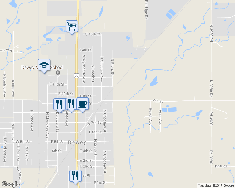 map of restaurants, bars, coffee shops, grocery stores, and more near 927 Portland Avenue in Dewey