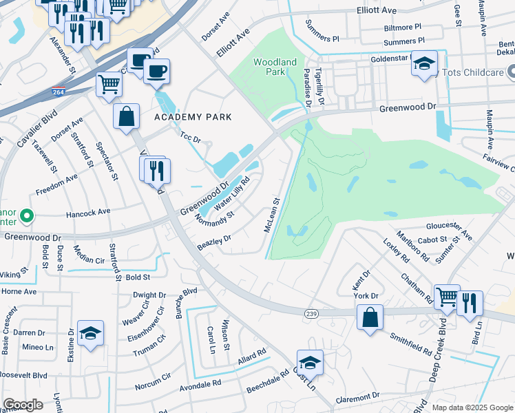map of restaurants, bars, coffee shops, grocery stores, and more near 109 Beazley Drive in Portsmouth