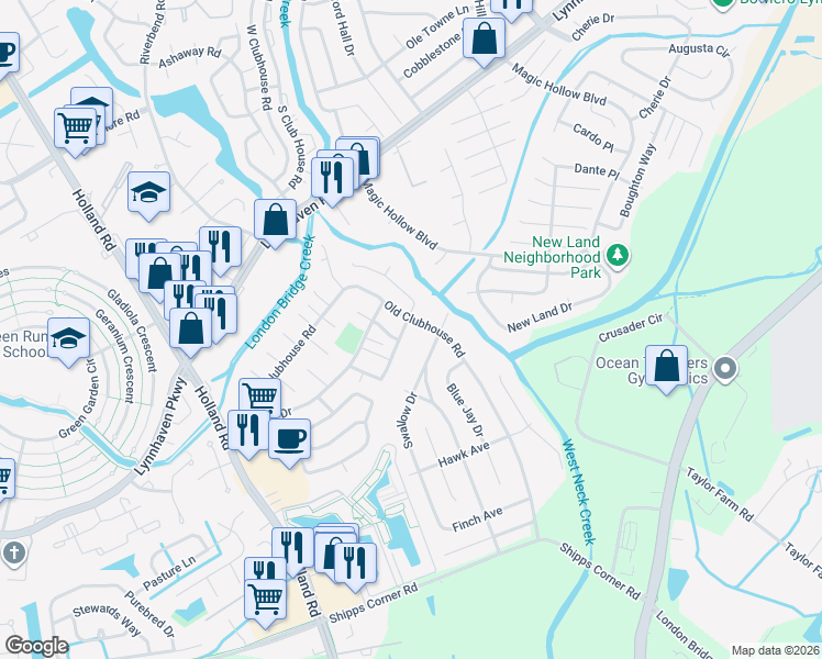 map of restaurants, bars, coffee shops, grocery stores, and more near 849 Old Clubhouse Road in Virginia Beach