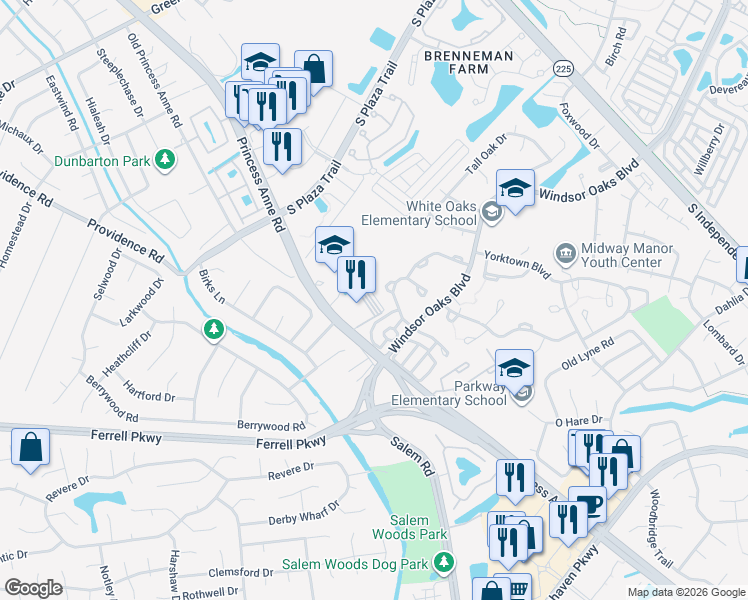 map of restaurants, bars, coffee shops, grocery stores, and more near 4402 Princess Anne Road in Virginia Beach