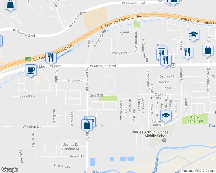 map of restaurants, bars, coffee shops, grocery stores, and more near 165 Shade Tree Lane in Mesquite