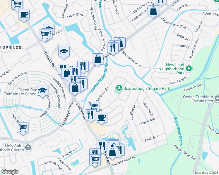 map of restaurants, bars, coffee shops, grocery stores, and more near 3205 Chesterton Court in Virginia Beach
