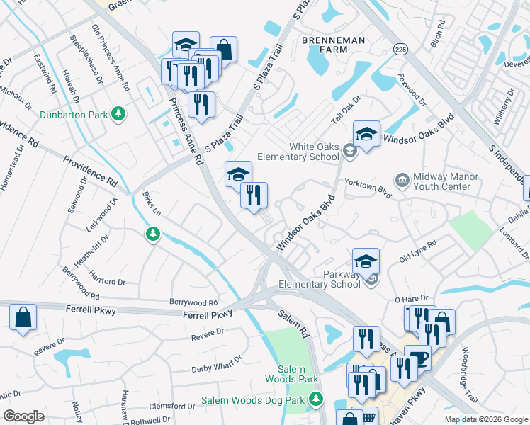 map of restaurants, bars, coffee shops, grocery stores, and more near 4402 Princess Anne Road in Virginia Beach