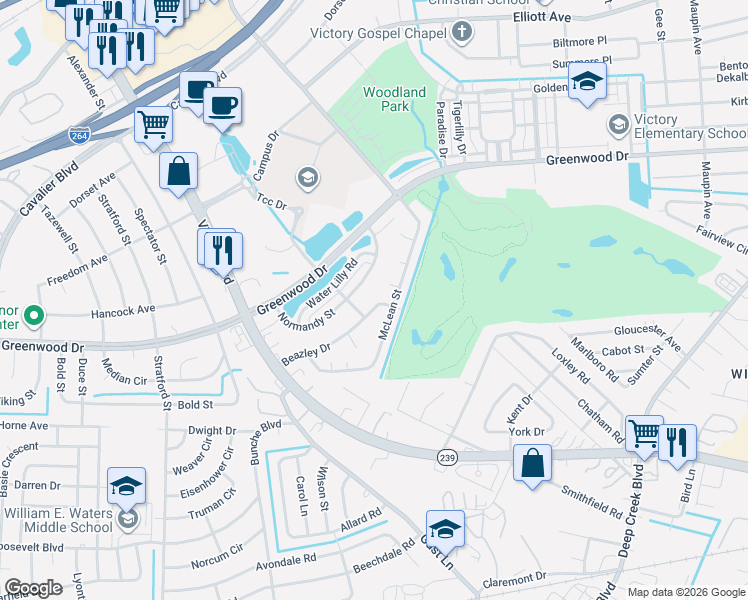 map of restaurants, bars, coffee shops, grocery stores, and more near 111 Beazley Drive in Portsmouth