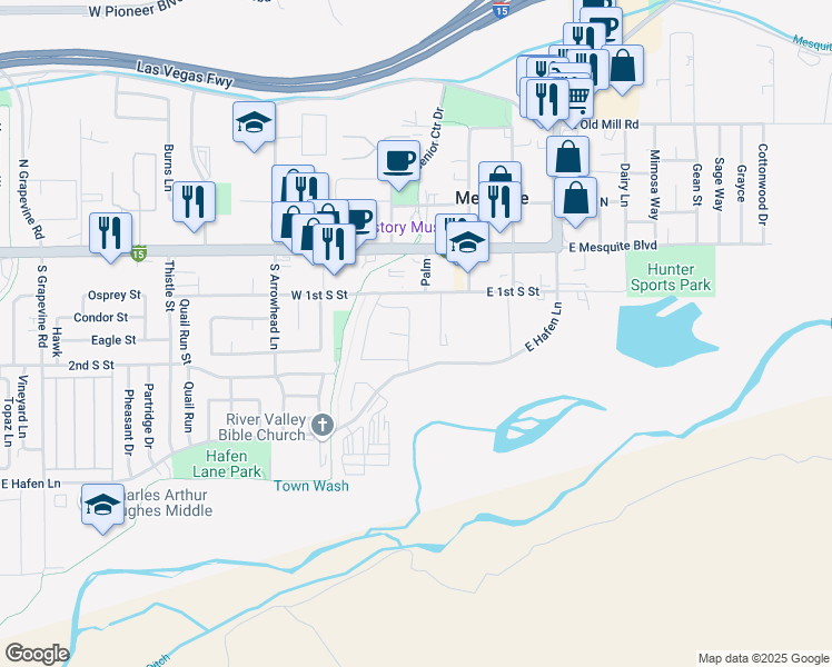 map of restaurants, bars, coffee shops, grocery stores, and more near 179 Lantana Lane in Mesquite