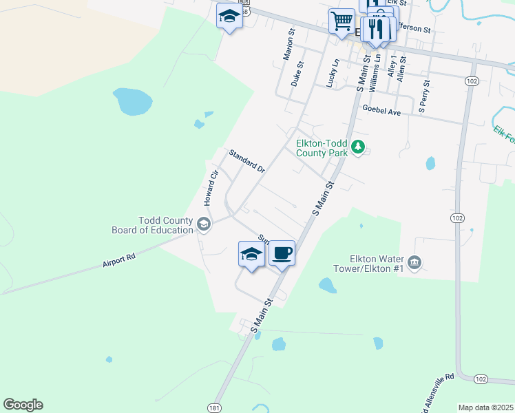 map of restaurants, bars, coffee shops, grocery stores, and more near 100-124 Murray Ct in Elkton