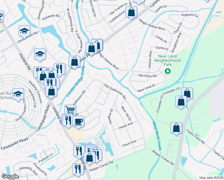 map of restaurants, bars, coffee shops, grocery stores, and more near 837 Old Clubhouse Road in Virginia Beach