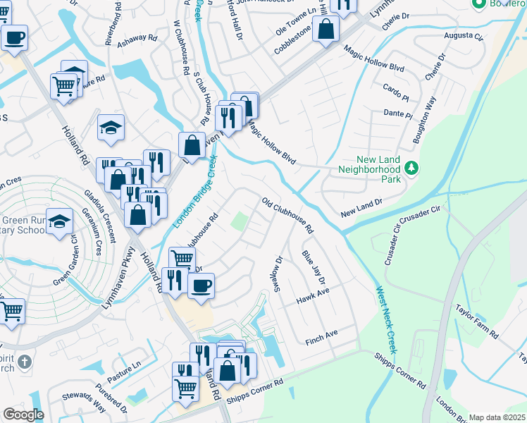 map of restaurants, bars, coffee shops, grocery stores, and more near 3211 Dunnebrook Drive in Virginia Beach