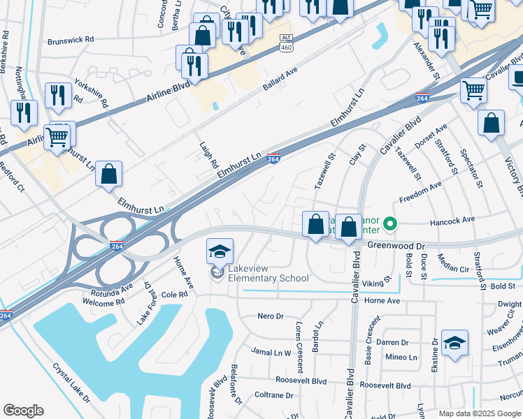 map of restaurants, bars, coffee shops, grocery stores, and more near 1571 Darren Circle in Portsmouth
