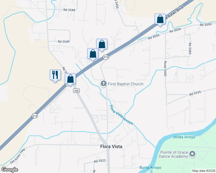 map of restaurants, bars, coffee shops, grocery stores, and more near 20-30 County Road 3500 in Aztec