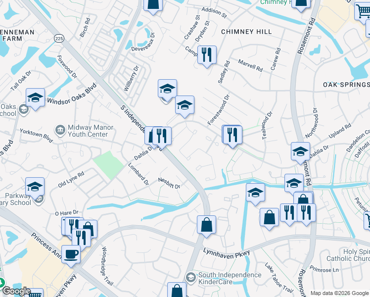 map of restaurants, bars, coffee shops, grocery stores, and more near 647 Orangewood Drive in Virginia Beach