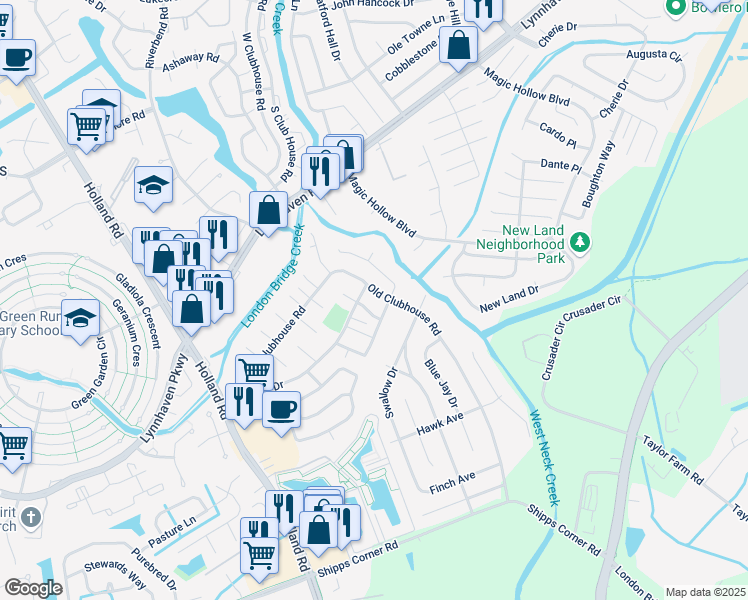 map of restaurants, bars, coffee shops, grocery stores, and more near 3211 Dunnebrook Drive in Virginia Beach