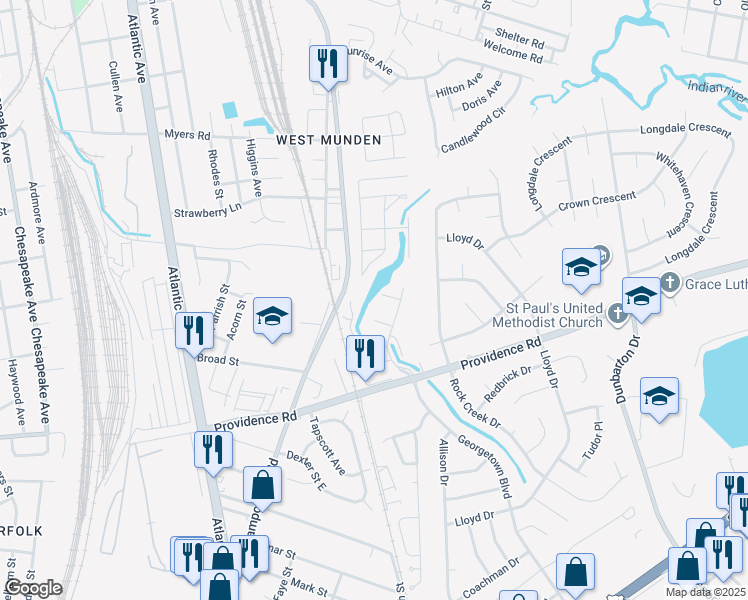 map of restaurants, bars, coffee shops, grocery stores, and more near 324 Daffodil Lane in Chesapeake