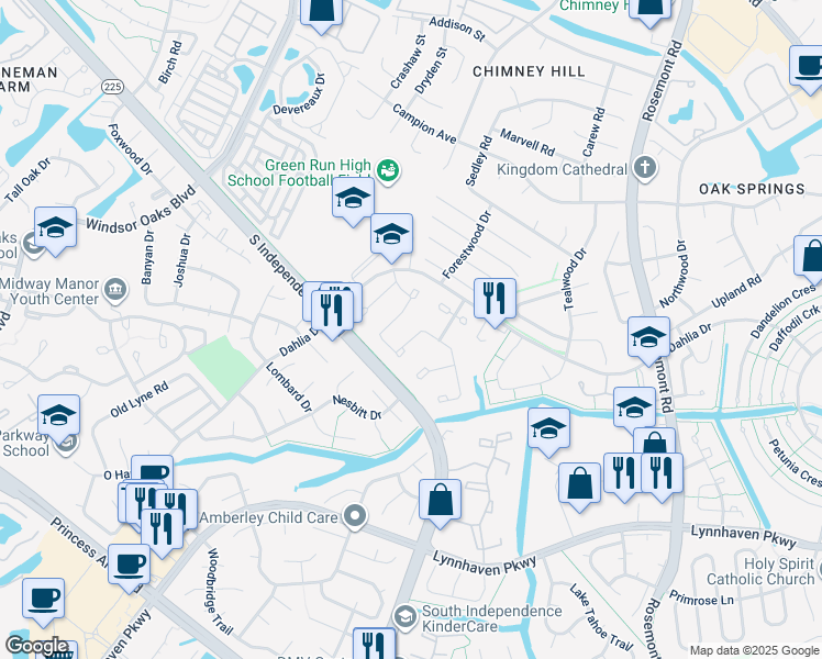 map of restaurants, bars, coffee shops, grocery stores, and more near 646 Orangewood Drive in Virginia Beach
