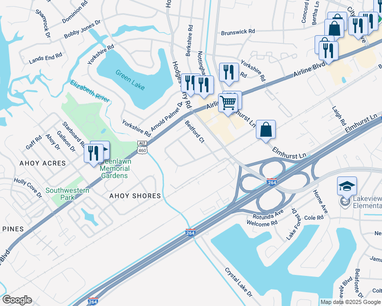 map of restaurants, bars, coffee shops, grocery stores, and more near 209 Jarman Avenue in Portsmouth