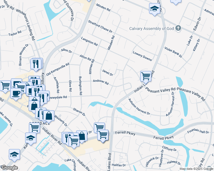 map of restaurants, bars, coffee shops, grocery stores, and more near 1209 Berwyn Road in Virginia Beach
