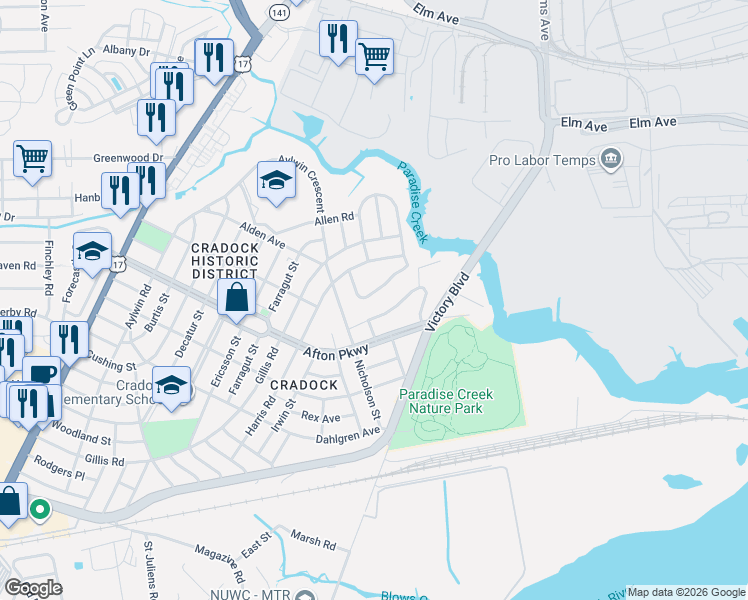 map of restaurants, bars, coffee shops, grocery stores, and more near 6 Kennedy Drive in Portsmouth