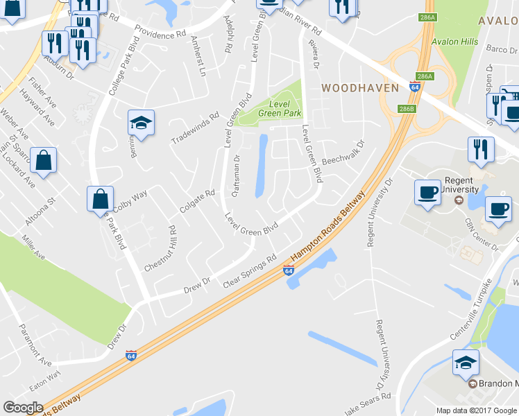 map of restaurants, bars, coffee shops, grocery stores, and more near 1210 Owl Court in Virginia Beach