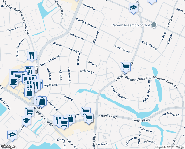 map of restaurants, bars, coffee shops, grocery stores, and more near 1209 Berwyn Road in Virginia Beach
