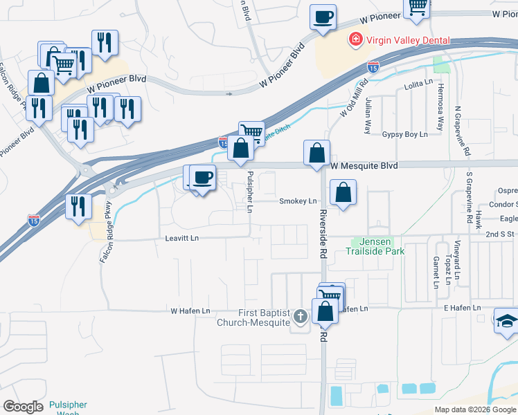 map of restaurants, bars, coffee shops, grocery stores, and more near 895 Santa Theresa Way in Mesquite