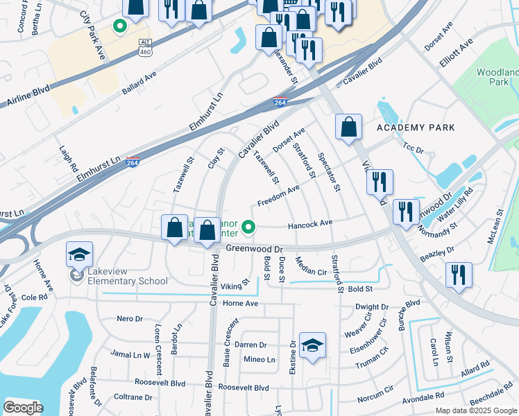 map of restaurants, bars, coffee shops, grocery stores, and more near 911 Freedom Avenue in Portsmouth