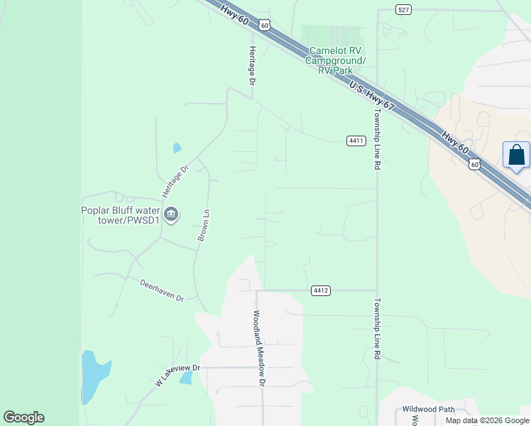 map of restaurants, bars, coffee shops, grocery stores, and more near 313 Cardinal Drive in Poplar Bluff