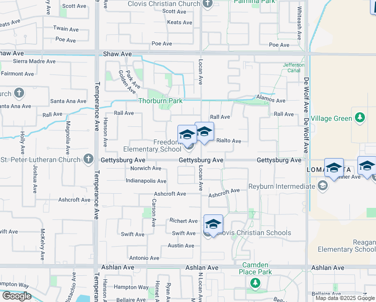 map of restaurants, bars, coffee shops, grocery stores, and more near 2955 Gettysburg Avenue in Clovis